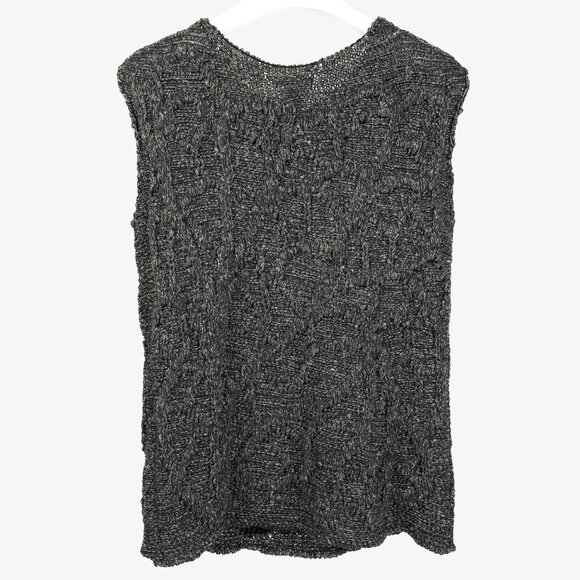 Sarah Pacini Green-Black-Gold Marled Cable-Knit Sleeveless Vest - Picture 2 of 8